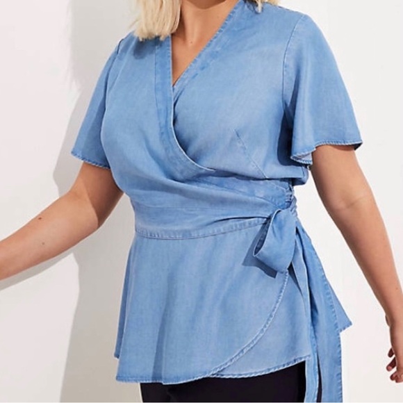 Loft Chambray Wrap Top - Picture 2 of 5